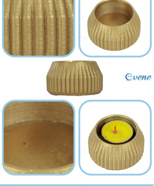 Altın Mumluk Şamdan 3 Adet Tealight Uyumlu Çizgili Model